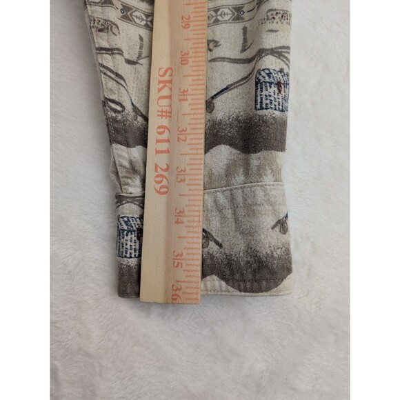 WOOLRICH Fly Fishing Print Button Up Long Sleeve Mens Shirt Size Large - Picture 8 of 13